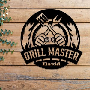 Grill Master Metallschild mit LED-Licht, individuelles Grillschild, Bar-Terrassen-Dekor für die Küche im Freien