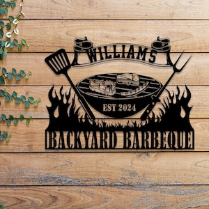 Personalisiertes Hinterhof-Metall-BBQ-Schild mit LED-Licht, benutzerdefiniertem Grill und Chill-Dekor, Grill-Wandkunst für Terrassen
