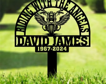 Custom Motorcycle with Wings Memorial Plaque Stake, Personalized Rider Memorial Metal Stake, Biker Name Sign, Sympathy Sign, Grave Marker