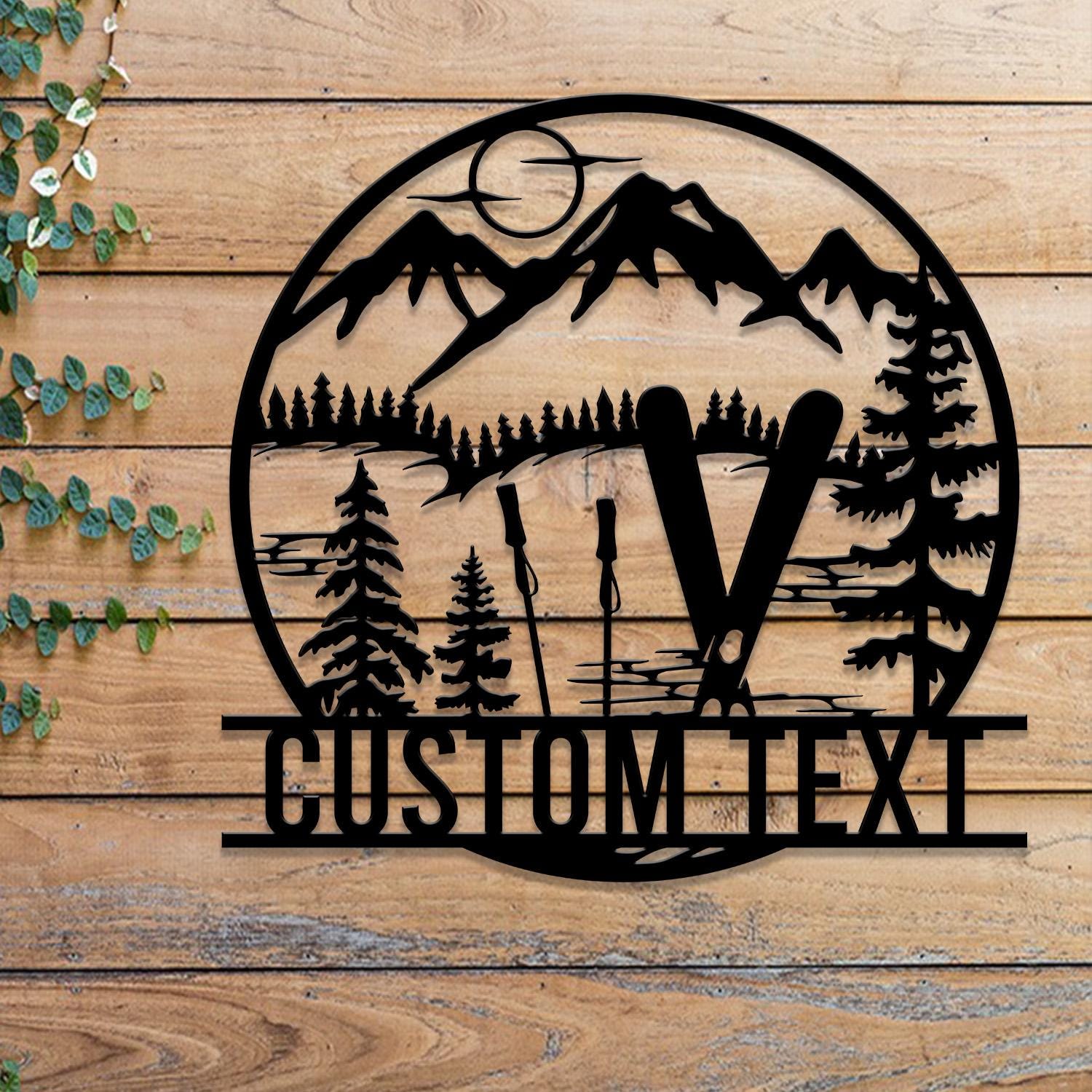 Custom Skiing Metal Sign with LED Lights - Personalized Ski Wall Art - Skier Gift Monogram - Ski Home Decor & Snow Skiing Sign