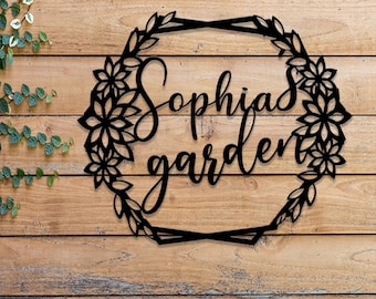 Custom Floral Garden Metal Sign, Custom Hanging Garden Sign, Personalized Gardening Gift, Gardener Name Sign, Yard Art Decor