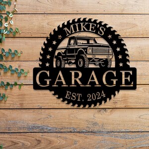 Custom Metal Truck Garage Sign with LED Light, Personalized Man Cave Wall Art, Truck Garage Decor, Ideal Gift for Mechanic Dad