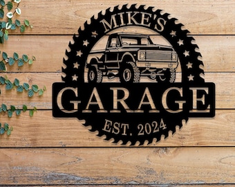 Custom Metal Truck Garage Sign with LED Light, Personalized Man Cave Wall Art, Truck Garage Decor, Ideal Gift for Mechanic Dad
