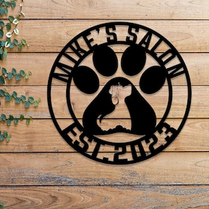 Custom Dog Grooming Hair Salon Metal Wall Art LED Light, Personalized Groomer Name Sign, Pet Grooming Décor, Salon Home Décor