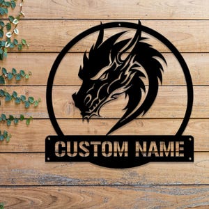 Custom Dragon Metal Art with LED Light, Dragon Name House Sign, Personalized Dragon Sign, Boy Room Décor, Gaming Room Gift