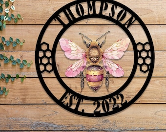 Personalized Honey Bee Sign, Custom Metal Bee Decoration, Custom Garden Plaque, Gift for Gardener Bee Keeper, Honey Bee Wall Decor