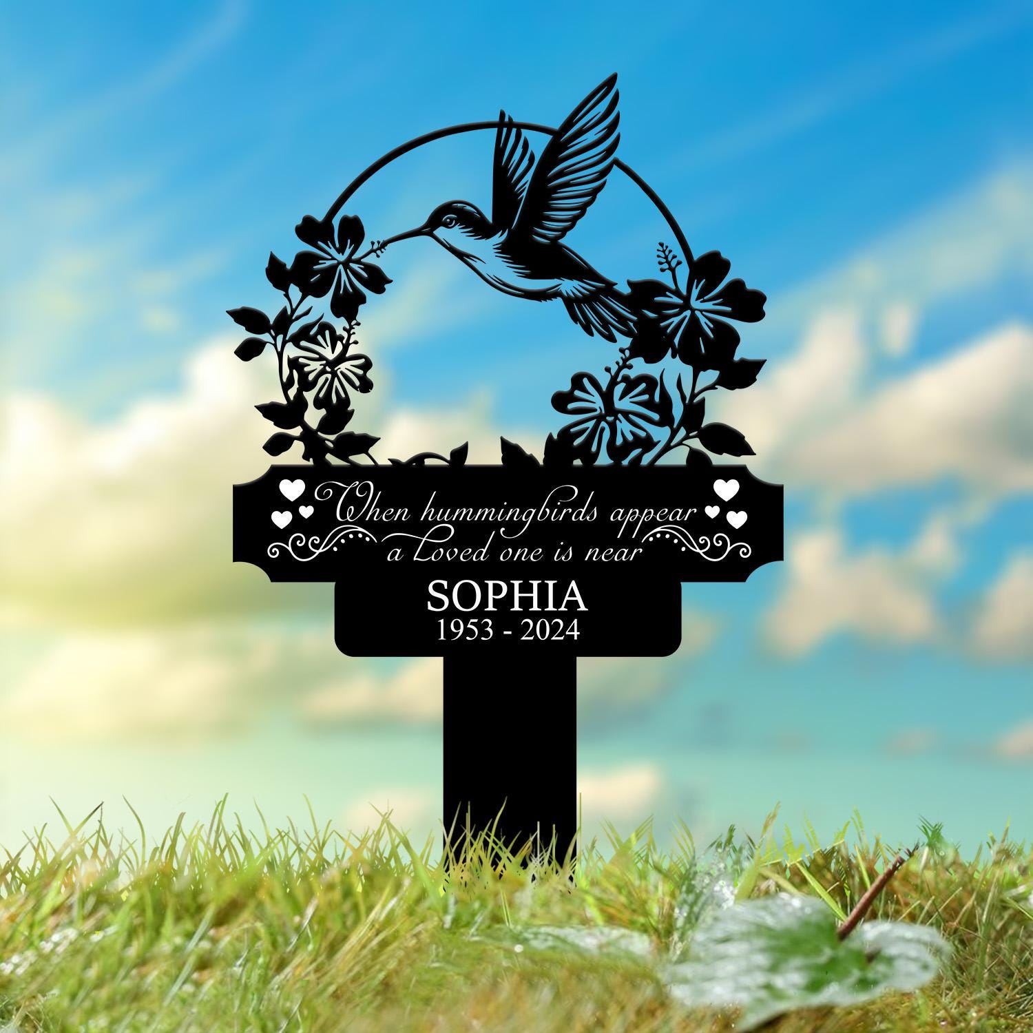 Personalized Hummingbird Memorial Plaque Stake, Hummingbird Name Metal ...