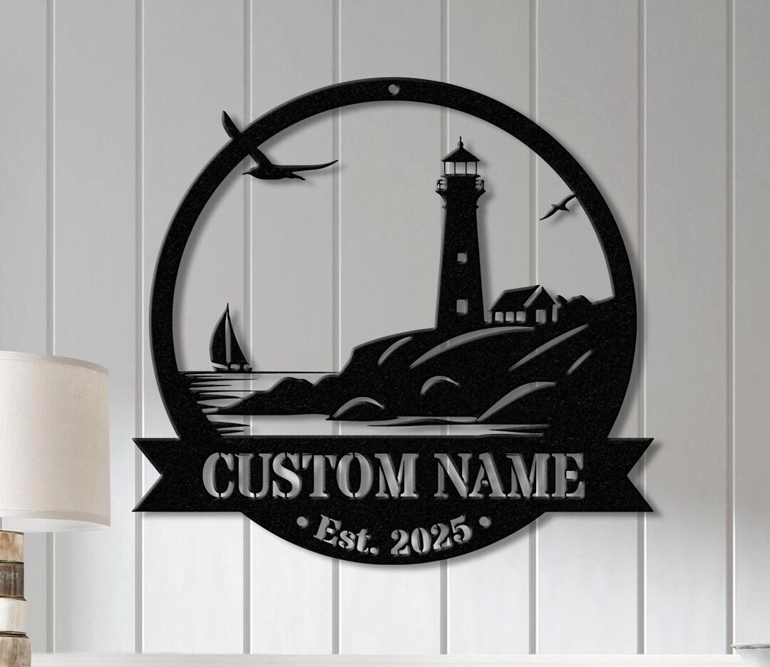 Personalized Lighthouse Metal Sign, Custom Lighthouse Name Sign, Beach ...