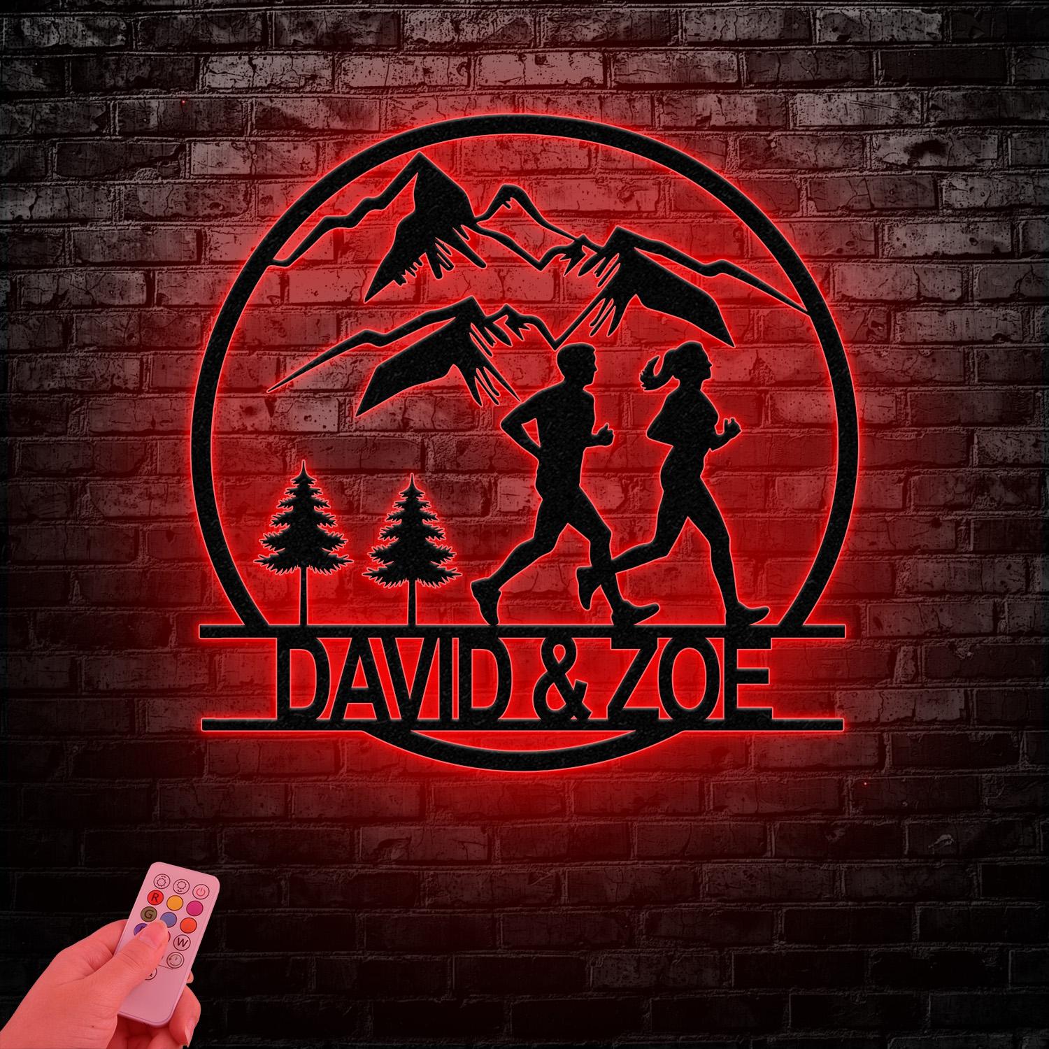 Custom Couple Trail Running Metal Wall Art With LED Lights ...