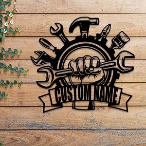 Personalized Garage Metal Sign with LED Light, Custom Name Garage Decor, Man Cave Wall Art, Workshop Sign for Dad, Gifts for Him