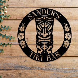 Custom Tiki Bar Metal Sign with LED Light, Personalized Tiki Lounge Name Sign, Hawaiian Tribal Decoration, Dad Gifts
