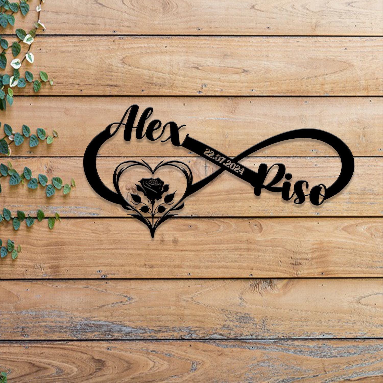 Personalized Infinity Rose LED Light Metal Sign, Couple Name Sign