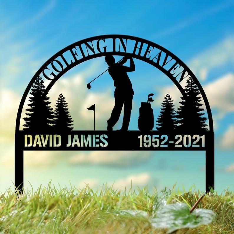 Personalized Golfing in Heaven Memorial Stake Metal, Golfer Memorial