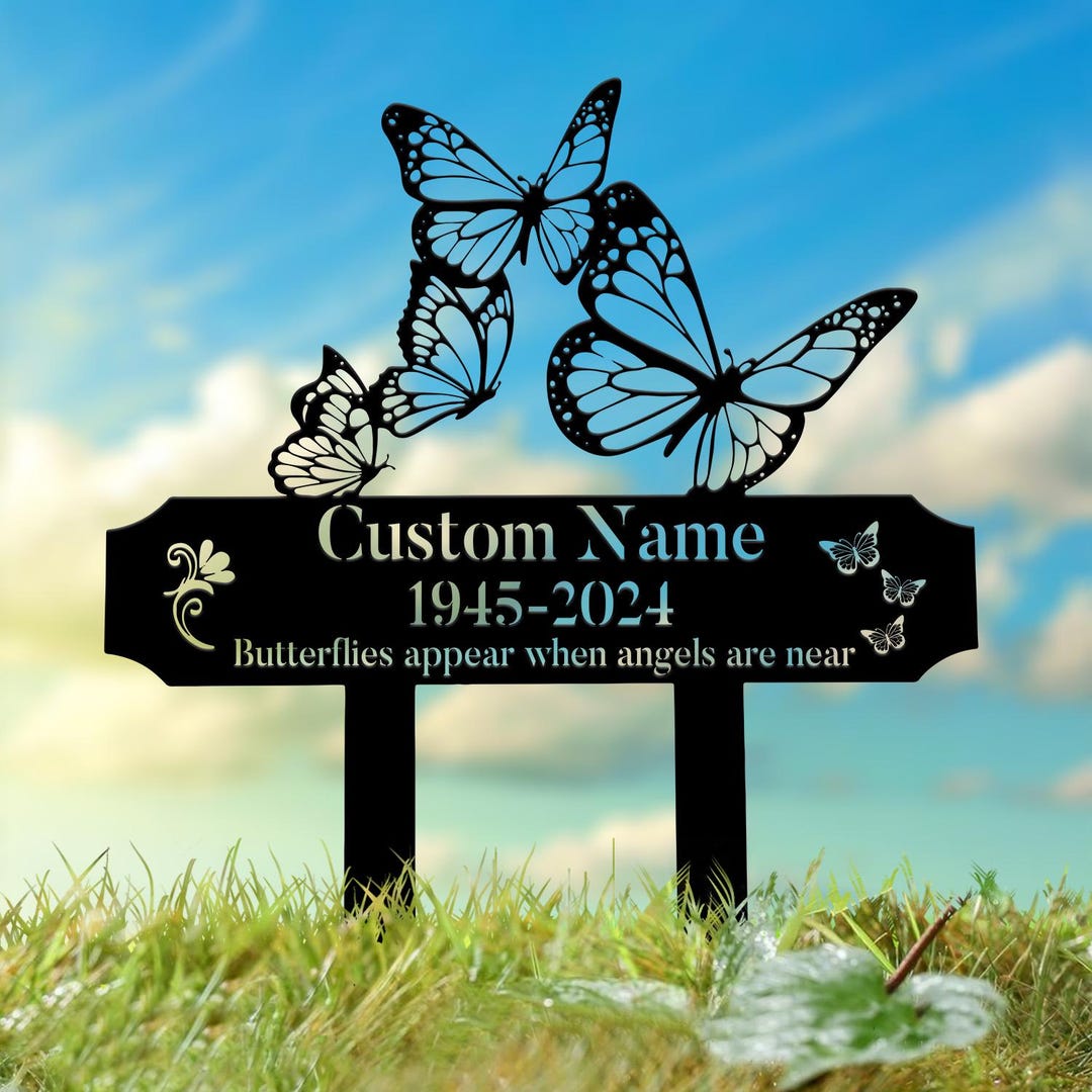 Personalized Memorial Butterfly Metal Sign - Memorial Gift Idea For Family Members - Up to 3 People