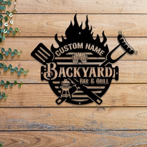 Personalisiertes Grillschild für Hinterhof mit LED-Licht, kundenspezifische Metallgrill-Wandkunst, Grillschild für Grillbereiche