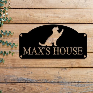 Pet Name Metal Sign, Dog House Name Plaque, Custom Dog Wall Sign, Pet Nameplate, Dog Décor, Personalized Kennel Nameplate
