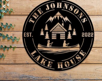 Custom Lake House Metal Art, Forest Lake Sign, Family Name Plaque, Camping Decor, Front Porch Wall Decoration, Nature Lover Gift, Outdoor