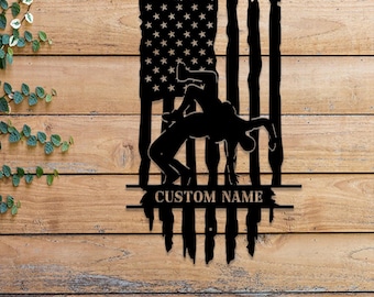 Custom US Wrestling Metal Sign with LED Light, Wrestling Coach Gift, Sports Home Decor, Wrestler Birthday or Christmas Gift, Boys Room Decor