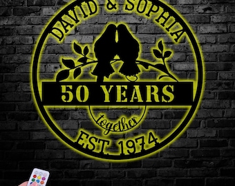 Custom 50 Years Together Anniversary Sign - Personalized Couple Name Sign with Love Birds, Perfect Anniversary Gift, Wedding Gift