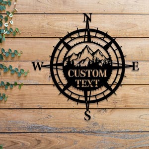 Custom Compass Mountain Metal Sign with LED Light, Nautical Decor, Camper Gift, Nautical Compass Rose, Housewarming Gift, Outdoor Decor