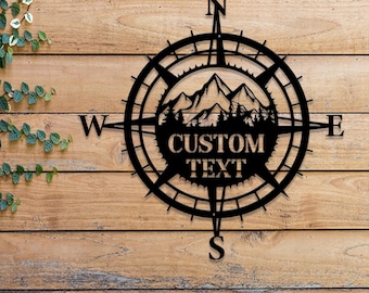 Custom Compass Mountain Metal Sign with LED Light, Nautical Decor, Camper Gift, Nautical Compass Rose, Housewarming Gift, Outdoor Decor