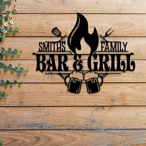 Grill-Wandschild mit LED-Licht, individuelle Grill-Metallkunst, großes Grillschild für den Außenbereich