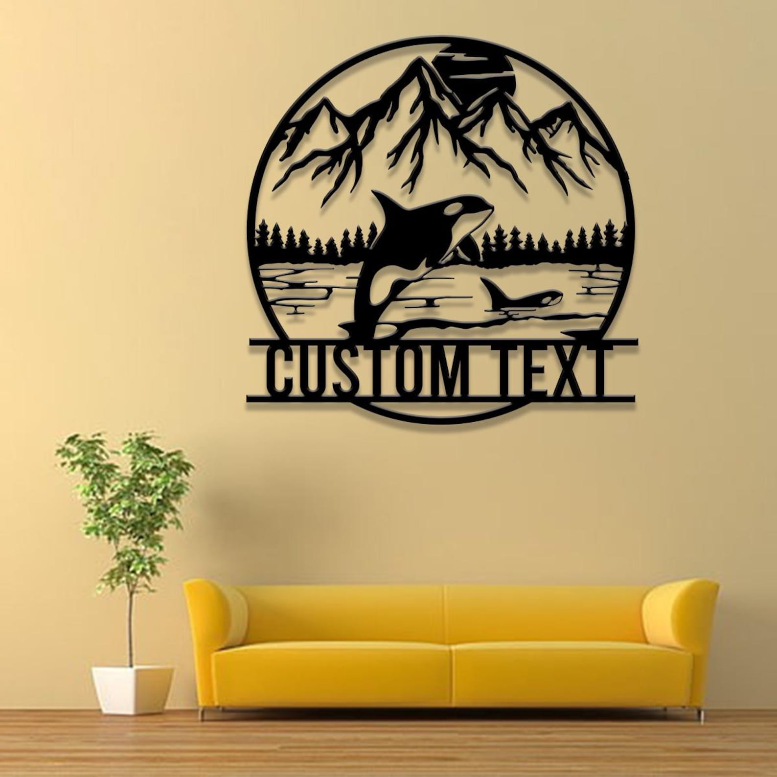 Custom Mountain Orca Metal Sign With LED Lights - Personalized Whale ...