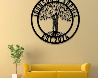 Personalized Tree of Life LED Light Metal Sign, Couple Name Sign, Family Established, Custom Love Wall Art, Engagement Gift, Wedding Gift
