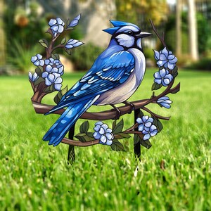 Custom Blue Jay Bird Garden Sign, Personalized Metal Garden Decor ...