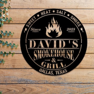 Benutzerdefinierte Backyard Bar & Grill Schild mit LED-Licht, personalisiertes BBQ Metallschild, Bar und Outdoor-Küchendekor, Terrasse BBQ-Schild