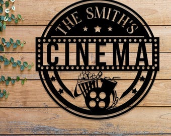 Custom Movie and Popcorn Metal Sign with LED Light, Personalized Home Theater Sign, Family Cinema Decor, Man Cave Gift