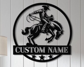 Western Riding Cowboy Metal Sign with Led Lights, Horse Lover Gift, Ranch Sign, Personalized Rodeo Name Sign, Cowboy Wall Art