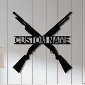 Personalisiertes gekreuztes Schrotflinten-Gewehr-Metallschild mit geführtem Licht, benutzerdefiniertes Waffenkammer-Namensschild, Mannhöhlendekor, veteranengeschenk, Geschenk für ihn
