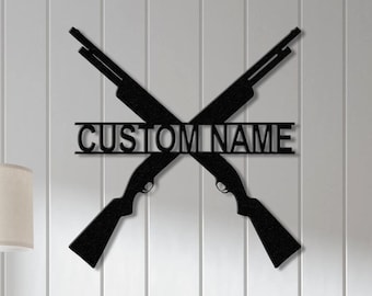 Personalized Crossed Shotgun Rifle Metal Sign witth Led Light, Custom Armory Name Sign, Man Cave Decor, Veteran Gift, Gift for Him