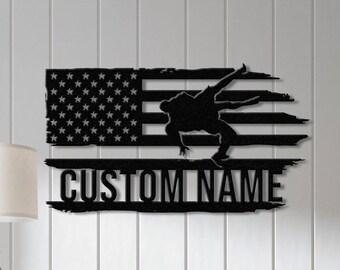 Custom US Wrestling Metal Sign with LED Light, Wrestling Coach Gift, Sports Home Decor, Wrestler Birthday or Christmas Gift, Boys Room Decor