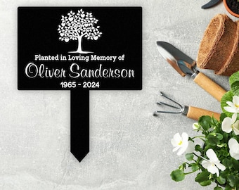 Custom Memorial Tree Sign With Stake, Personalized Tree Metal Garden Marker, Tree Garden Sign, Tree Plaque Marker, Metal Name Plate,