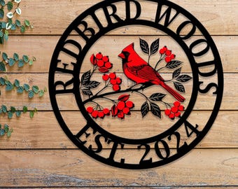 Personalized Cardinal On A Branch Metal Sign, Custom Cardinal Bird Decor, Outdoor Garden Sign, Family Name Wall Decor, Wildlife Lover Gift
