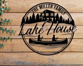 Personalized Lake House Sign, Forest Lake Metal Art, Custom Name Plaque, Camping Decor, Front Porch Wall Art, Nature Lover Gift