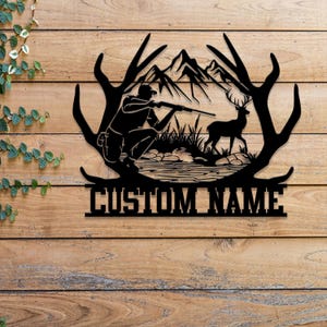 Custom Deer Hunting Metal Sign, Personalized Deer Wall Art, Gift for Hunter, Hunter Name Sign, Deer Wall Art, Men Cave Sign
