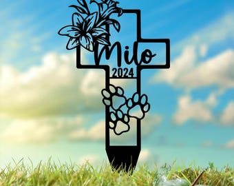 Personalized Memorial Cross Metal Stake, Custom Pet Grave Marker, Dog Memorial Stake, Metal Garden Memorial Sign for Pets