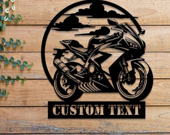 Custom Motorcycle Sign with LED Lights - Motorbike Metal Wall Art - Personalized Biker Name Sign - Gift for Him, Christmas Gifts