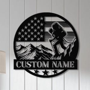 Custom US Mountain Climber Metal Wall Art LED Light, Personalized Mountain Climbing Sign, Hiking and Outdoor Enthusiast Gift, Home Decor