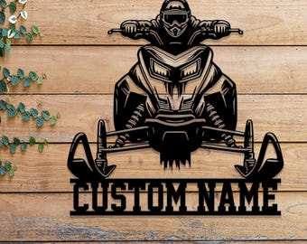 Personalized Snowmobile Metal Wall Art with LED Lights, Man Riding Snowmobile Sign, Winter Adventure Decor, Snow Game Sign, Christmas Gift