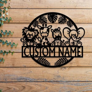 Custom Safari Animals Name Sign, Personalized Metal Safari Decor, Animal Nursery Wall Art, Unique Safari Themed Decor for Kids