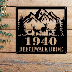 Personalized Deer Metal Address Sign, House Number Hanging, Address Plaque with Led Light, Outdoor Sign, Modern Address Sign