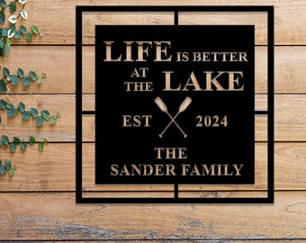 Custom Life At Lake Sign, Forest Lake Metal Art, Personalized Lake House Name, Camping Decor, Outdoor Wall Plaque