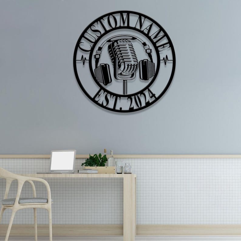 Custom Music Audio Studio Metal Sign With LED Light, Personalized Name