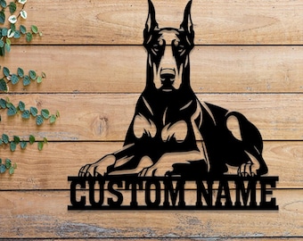 Custom Name Doberman Pinscher Metal Sign with LED Light, Personalized Dog Sign, Doberman Monogram, Dog Mom Gift, Dog Lover Decor