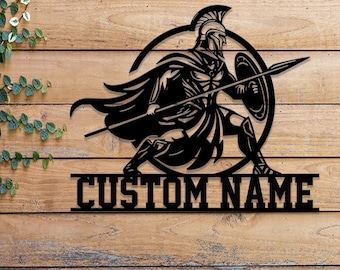 Custom Spartan Warrior Monogram Metal Wall Art with LED Lights, Personalized Spartan Metal Sign, Neon Spartan Wall Decor