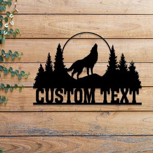 Personalized Wolf Howling Metal Cabin Sign, Custom Wolf Name Sign, Great Outdoor, Weatherproof Sign, Farm Sign, Custom Metal Cabin Sign